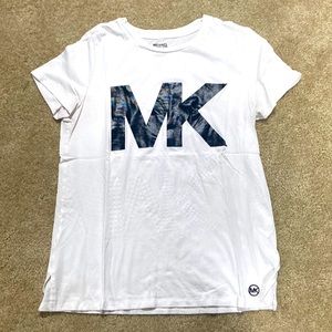 Michael Kors white black logo short slv shirt M